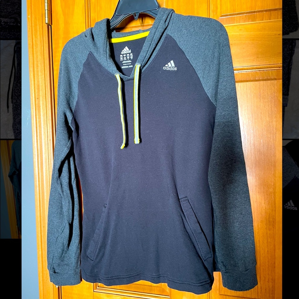 Adidas Black & Grey Hooded Sweatshirt Small